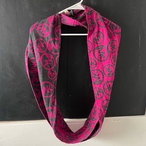 Michael Kors Stamped MK Logo Pink/Charcoal Infinity - 68" X 10" Scarf/Wrap